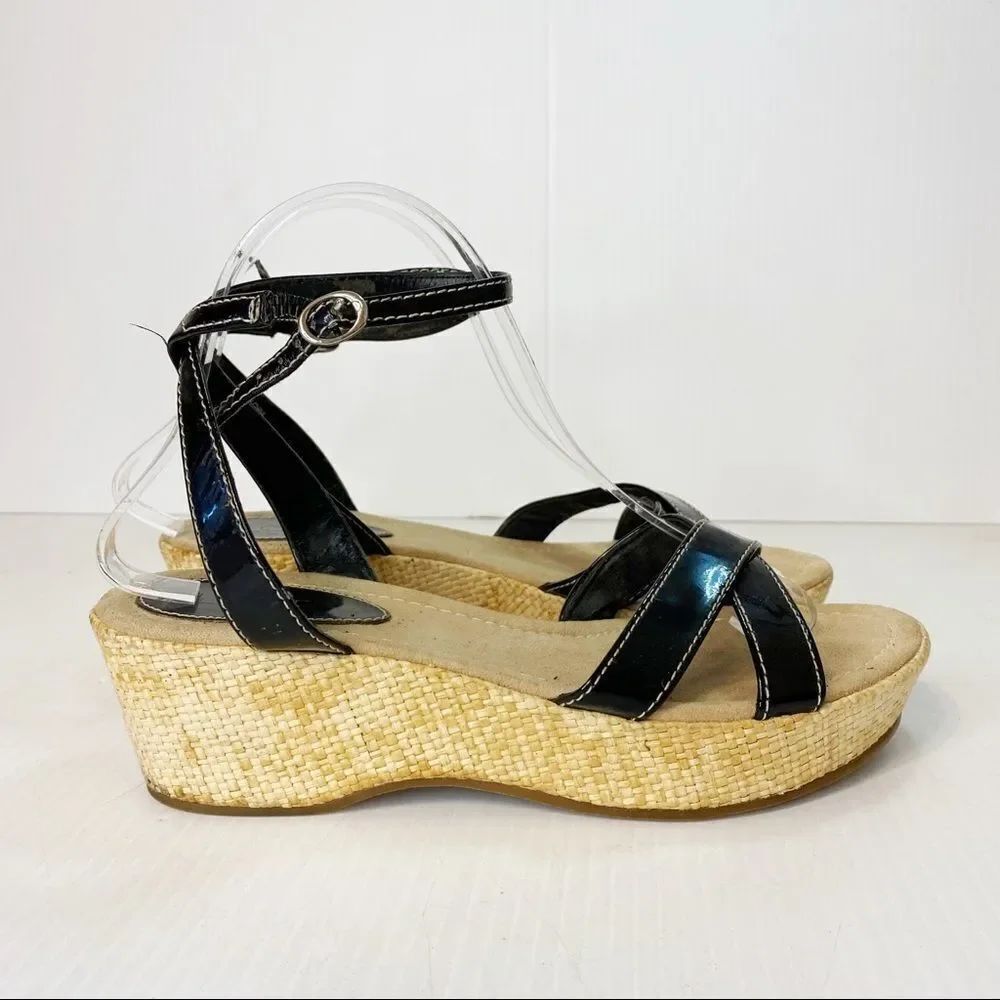 Anne Taylor Loft Black Patent Leather Espadrille Sandals 8M